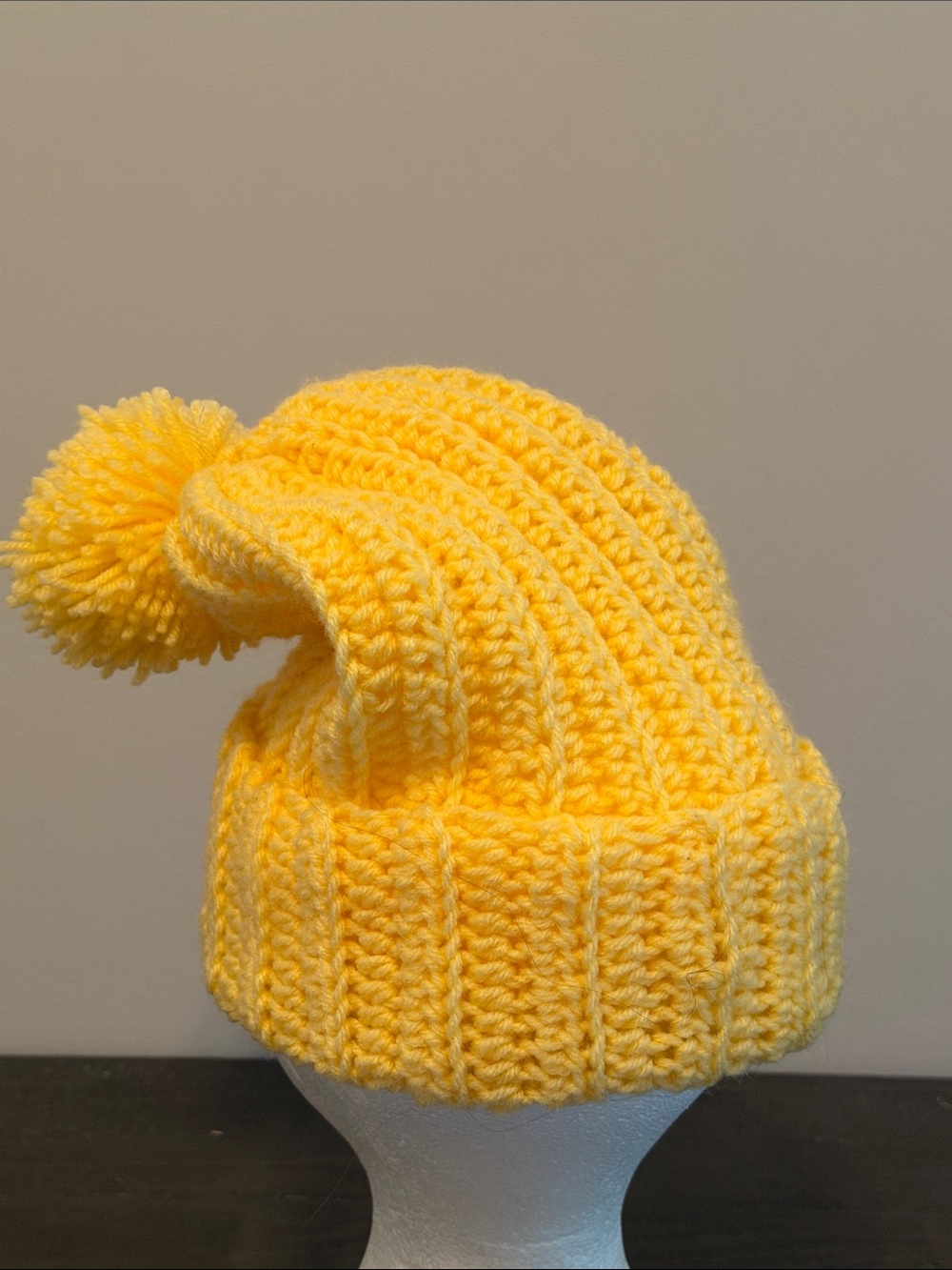Hand Crafted Yellow Pom-Pom Knit Beanie